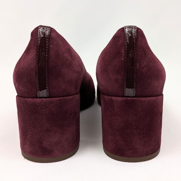 Margeaux The Heel Suede Pump Block Heel Patent Leather Accents Burgundy 38.5/8.5 - Picture 5 of 15